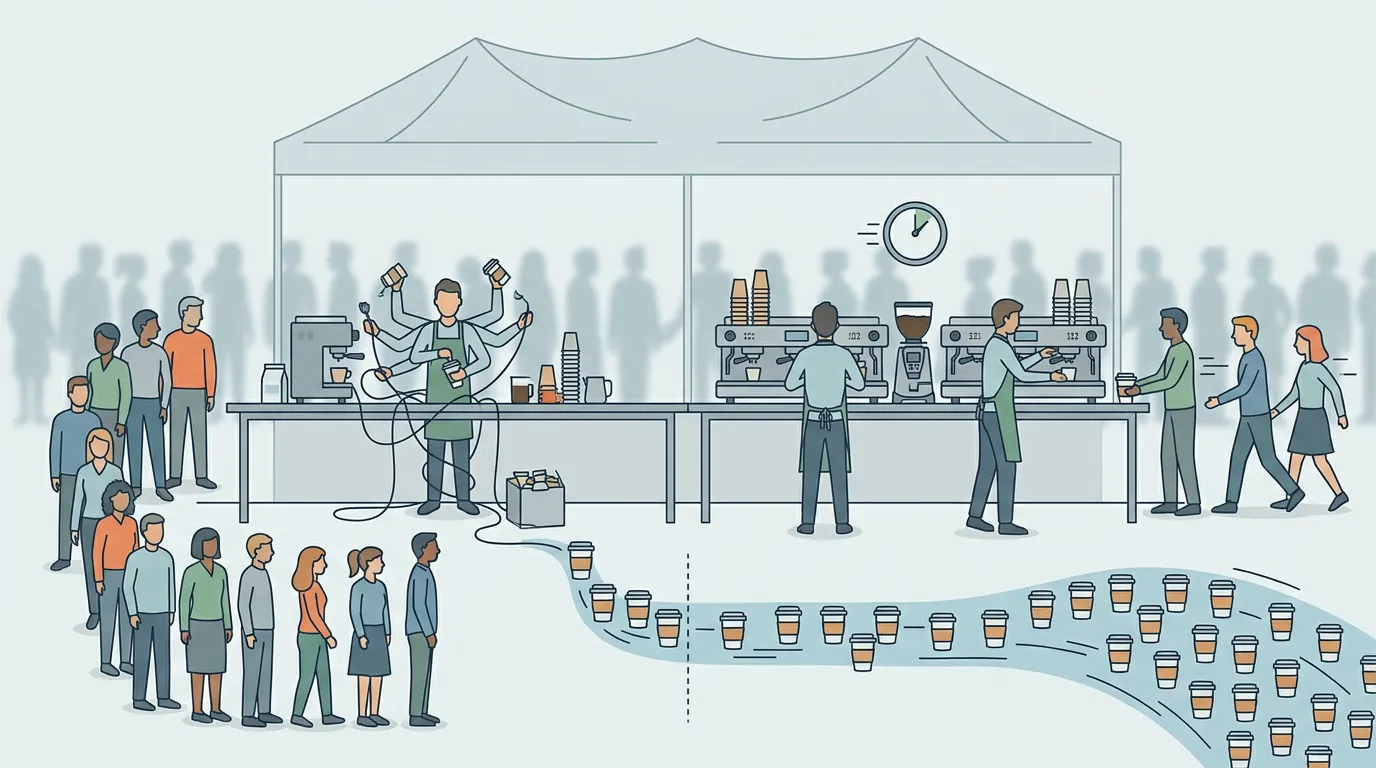 Hoe de opstelling bepaalt hoeveel koffie een barista kan serveren
