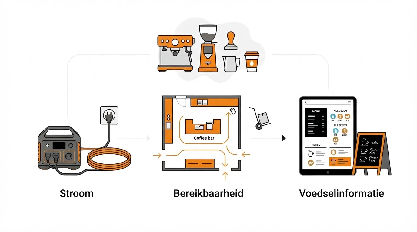 4. Regel stroom, bereikbaarheid en voedselinformatie voor de koffiebar