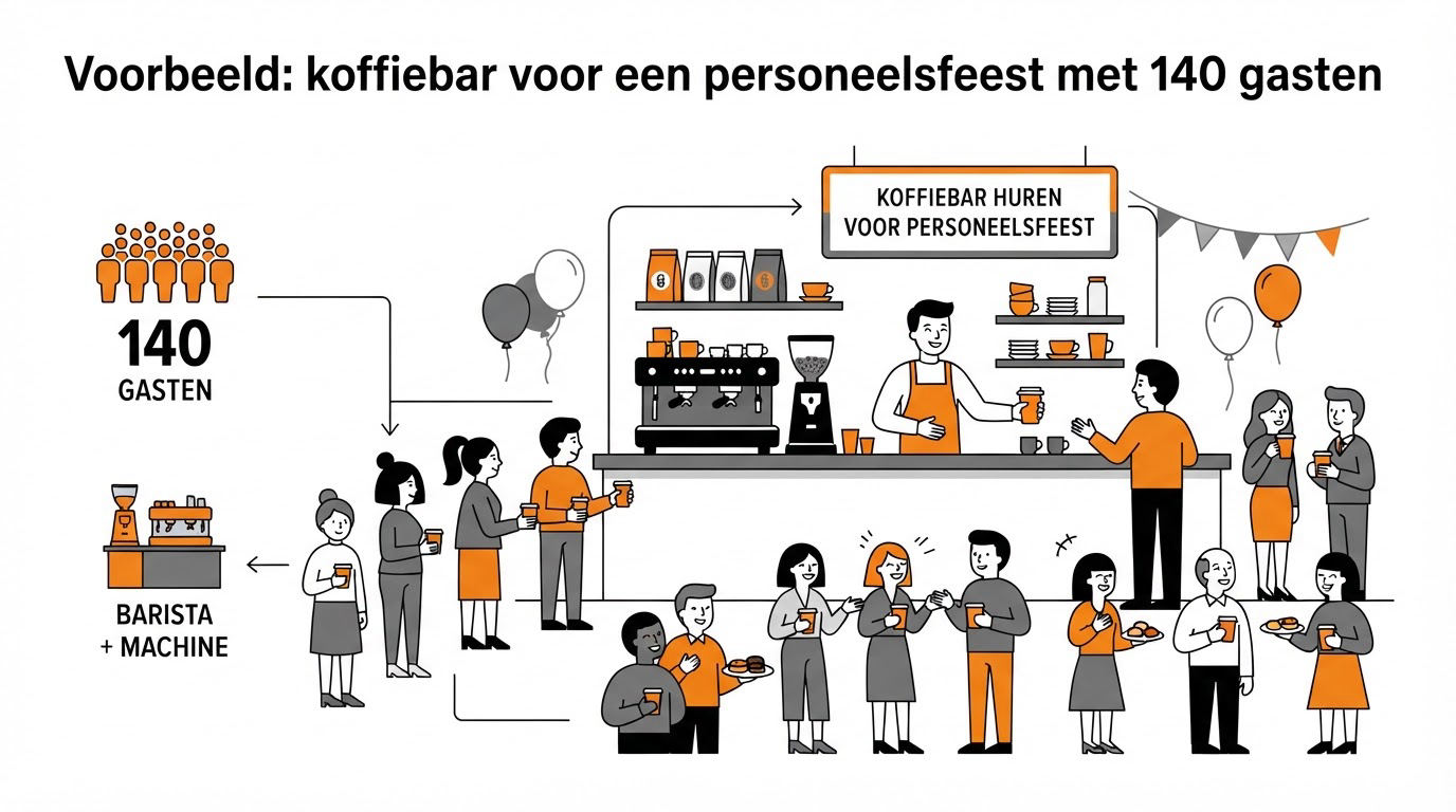 Voorbeeld: koffiebar voor een personeelsfeest met 140 gasten