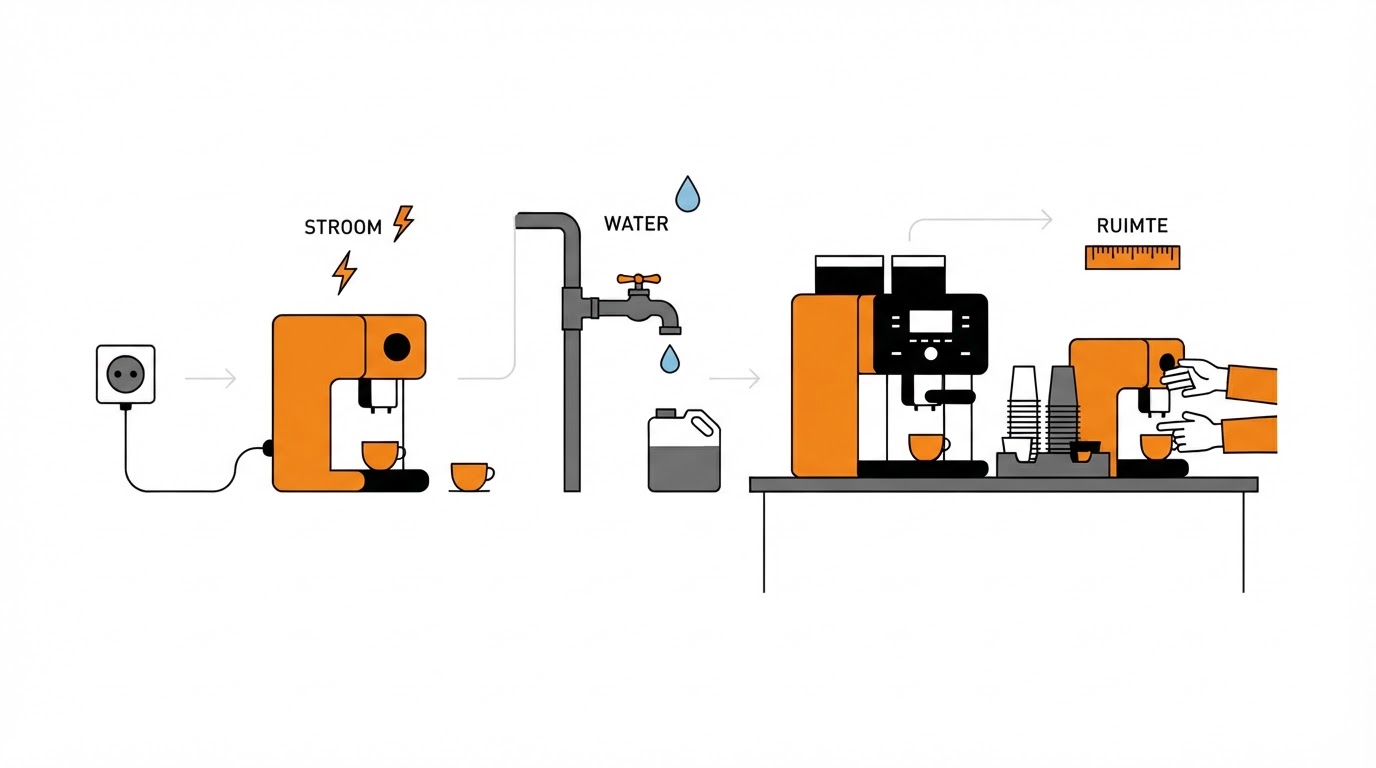 Stroom, water en ruimte regelen voor een tijdelijke koffiemachine