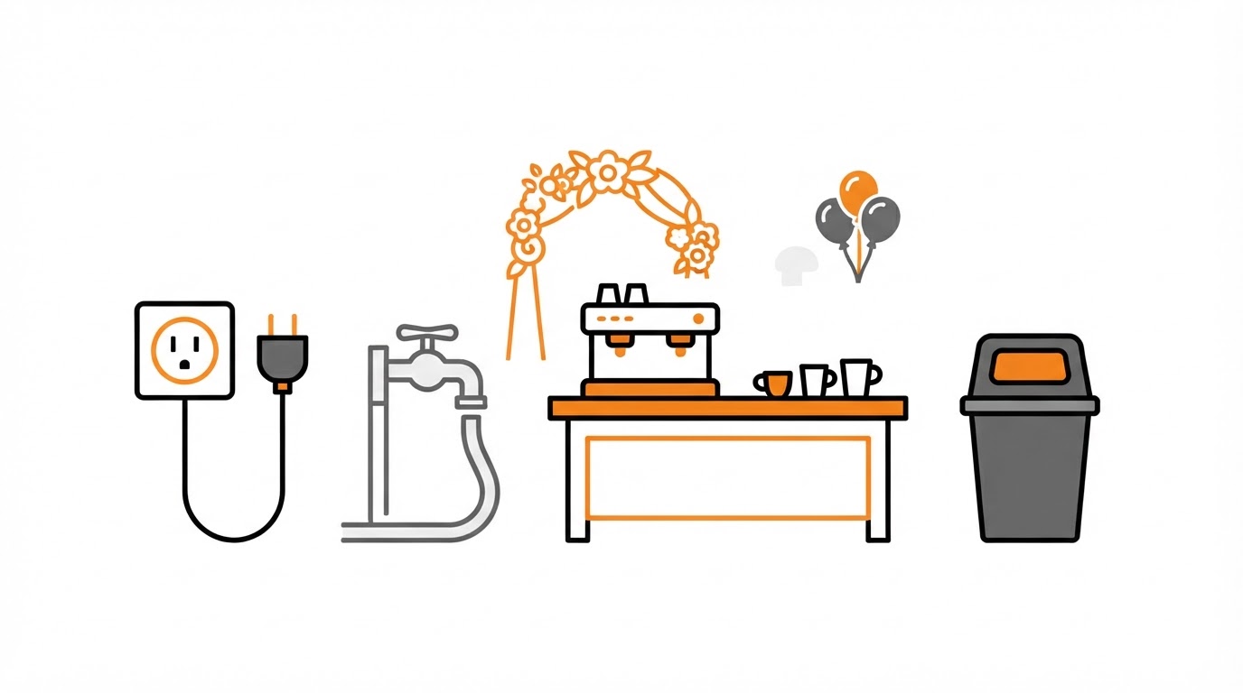 Wat moet de trouwlocatie regelen voor een mobiele koffiebar?