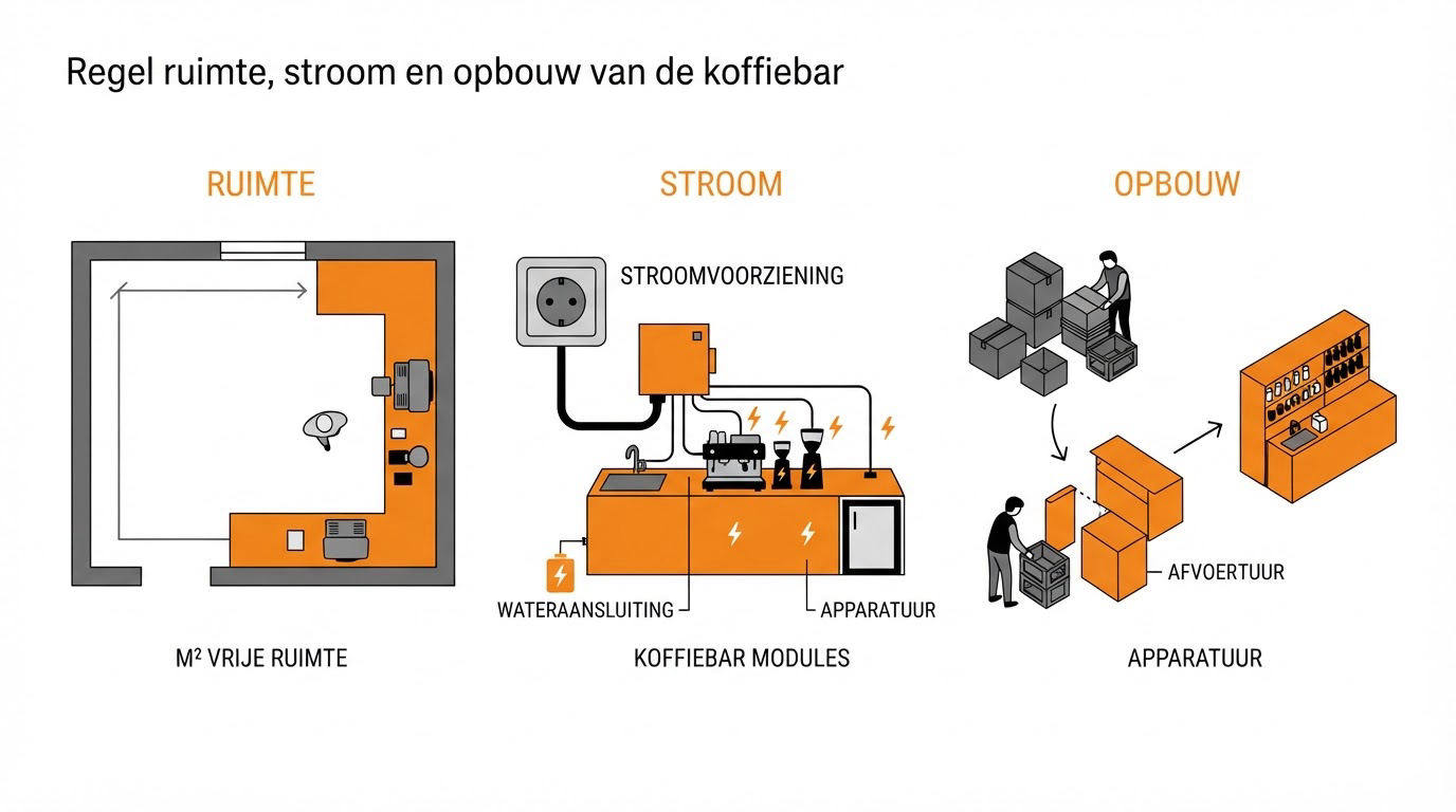 Regel ruimte, stroom en opbouw van de koffiebar